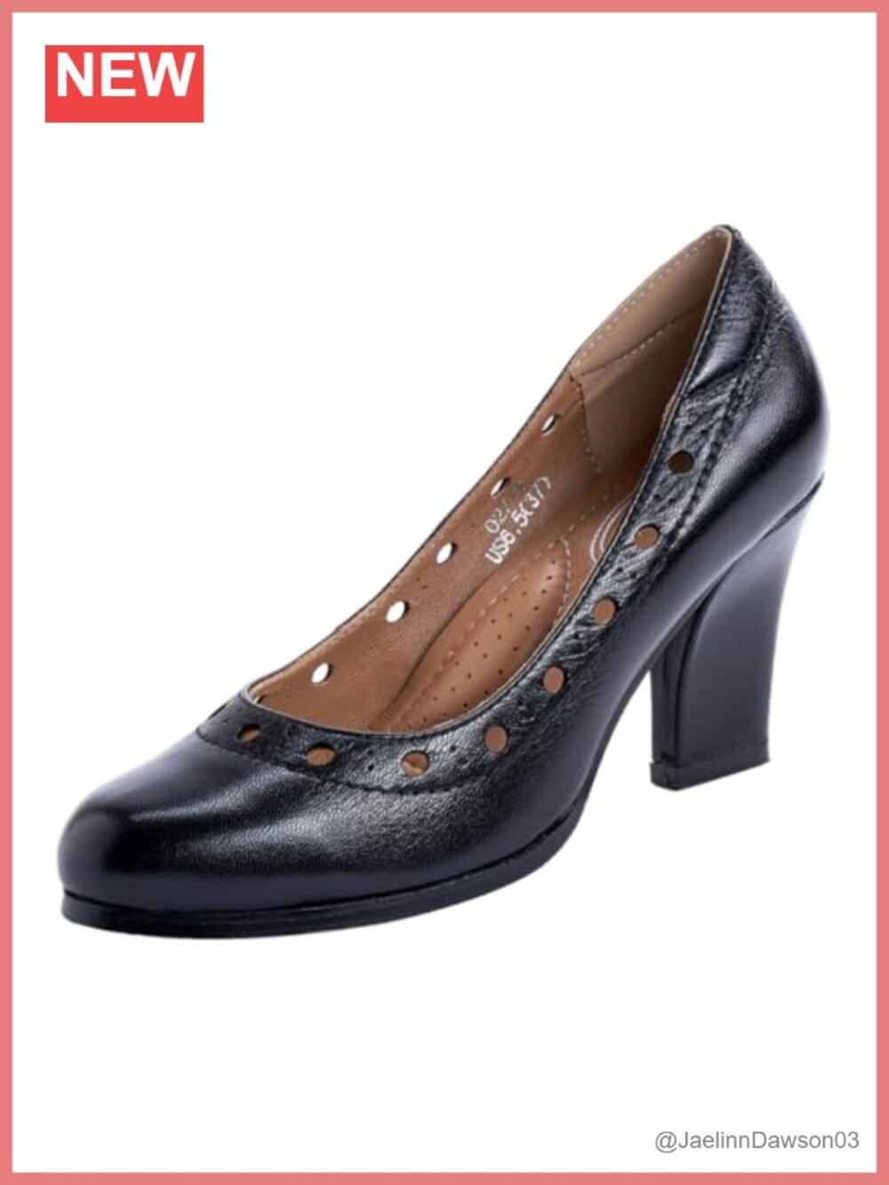 Women's Leather Dress Pumps Chunky Heel Work Shoes Round Toe Block Heel